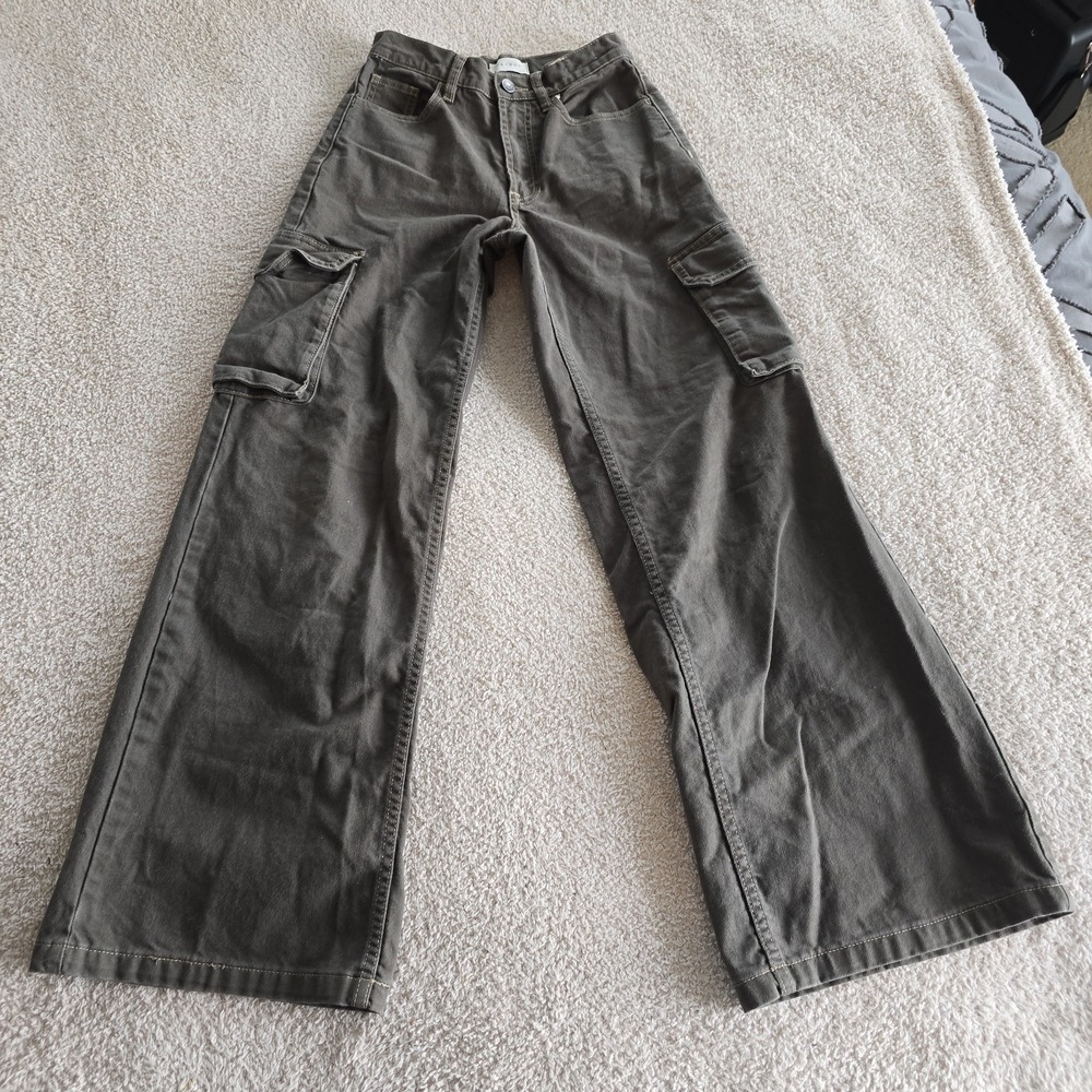 PacSun Women's Wide-leg Denim Cargo Pants Dark Green Size 23 Utility Grunge